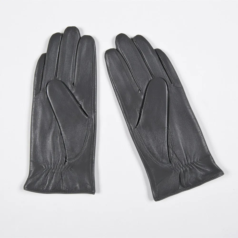 Women's Fashion Warm Winter Gray Fleece Lining Soft Driving Goatskin Gloves