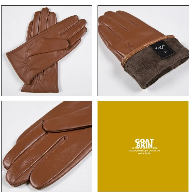 Women's Fashion Winter Natural Leather Goatskin Fleece Lining Gloves