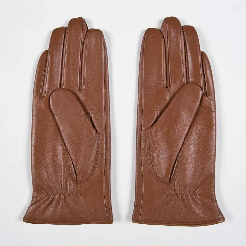 Women's Fashion Winter Natural Leather Goatskin Fleece Lining Gloves