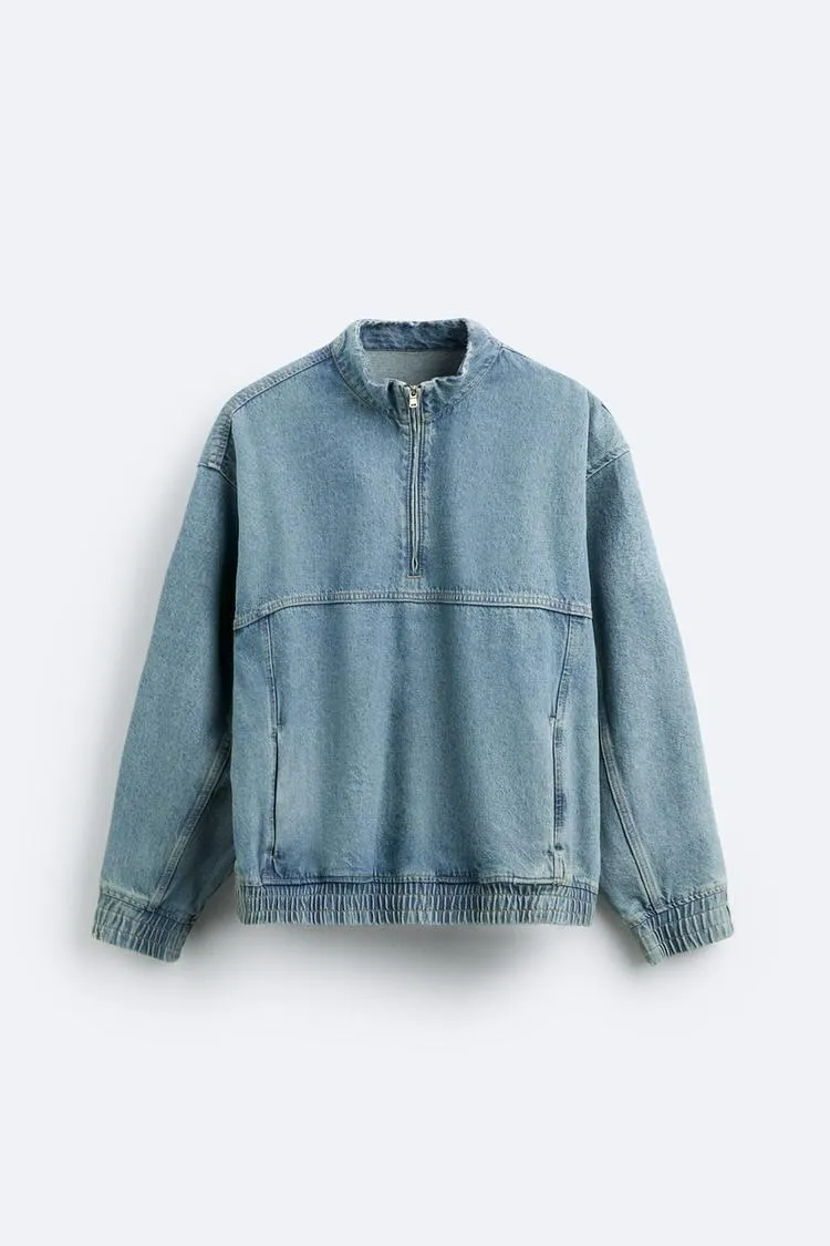 ZARA  |Denim Long Sleeves Plain Sweatshirts