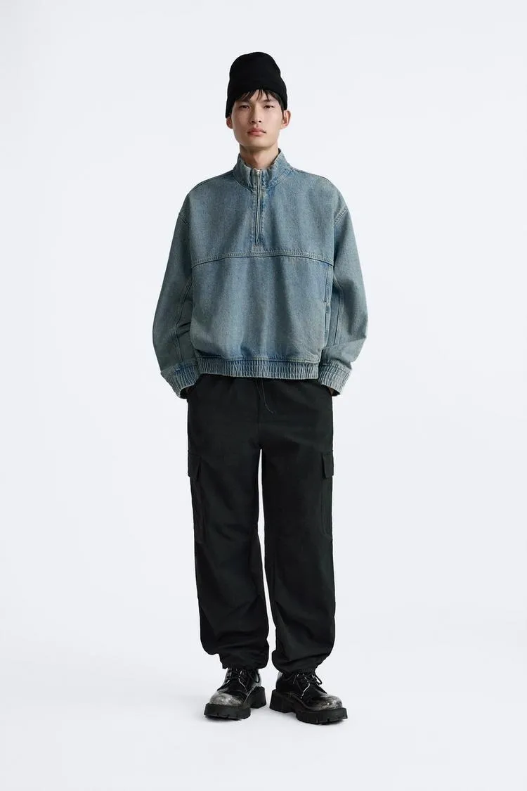 ZARA  |Denim Long Sleeves Plain Sweatshirts