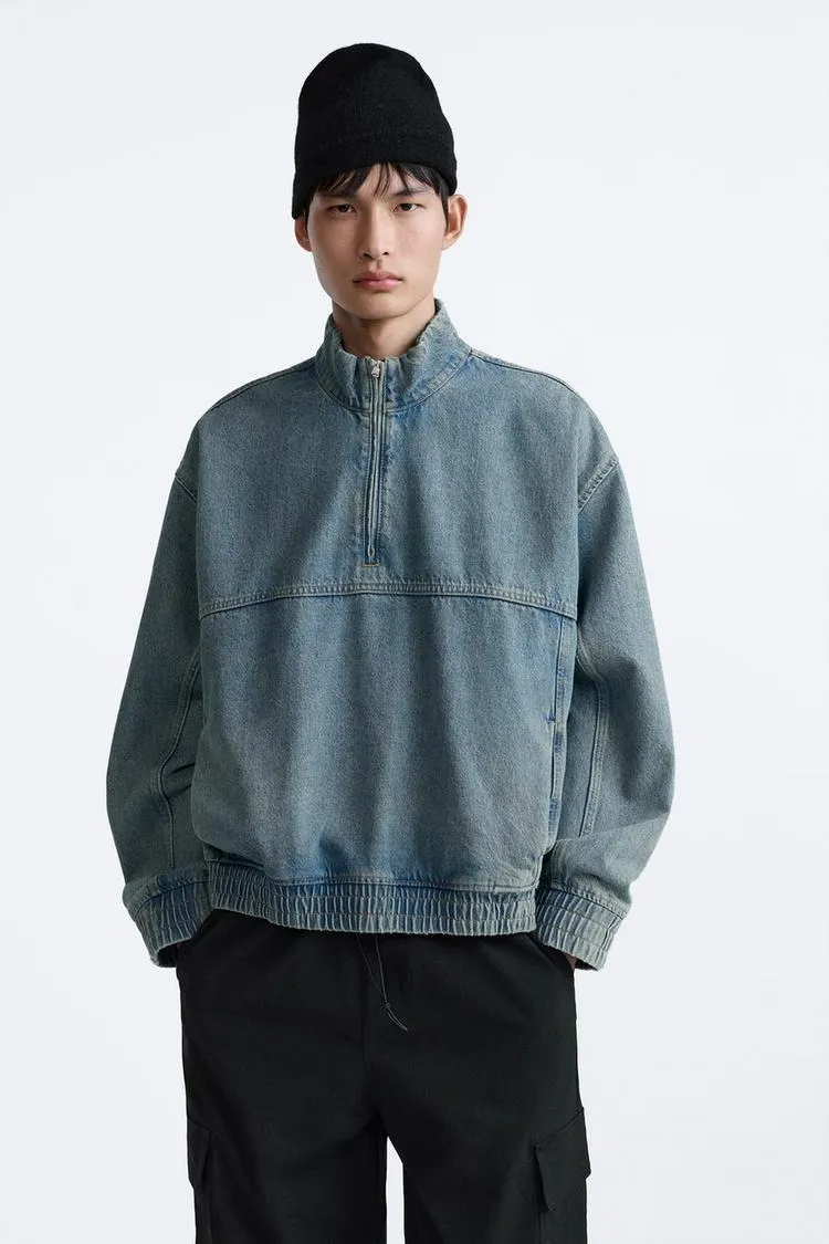 ZARA  |Denim Long Sleeves Plain Sweatshirts