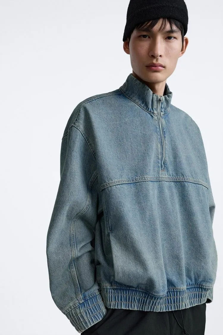 ZARA  |Denim Long Sleeves Plain Sweatshirts